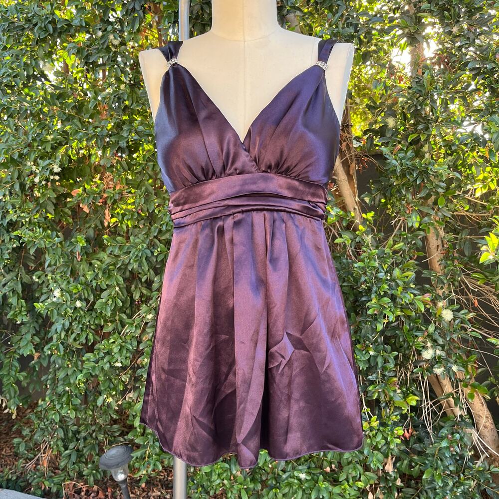 Vintage Forever 21 Y2K Satin Plum Royal Babydoll Tank Top Dress 2000s Medium